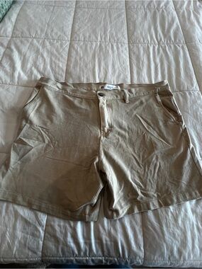 Laguna B Flat-Front Chino Shorts in Light Tan